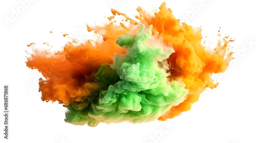 Lush Green and Vibrant Orange Clouds  Bold Contrast on white background - Colorful Smoke Display