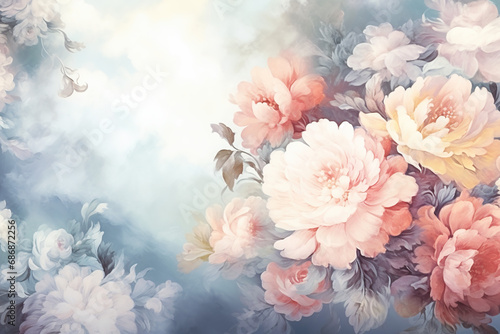 dusty muted and light painting of a rococo flower bouquet background photo