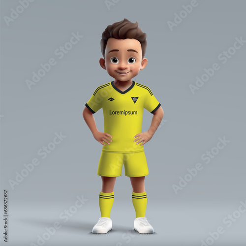 3d cartoon cute young soccer player in Columbus Crew football uniform.