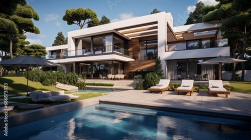 Big contemporary villa with garden and swimming