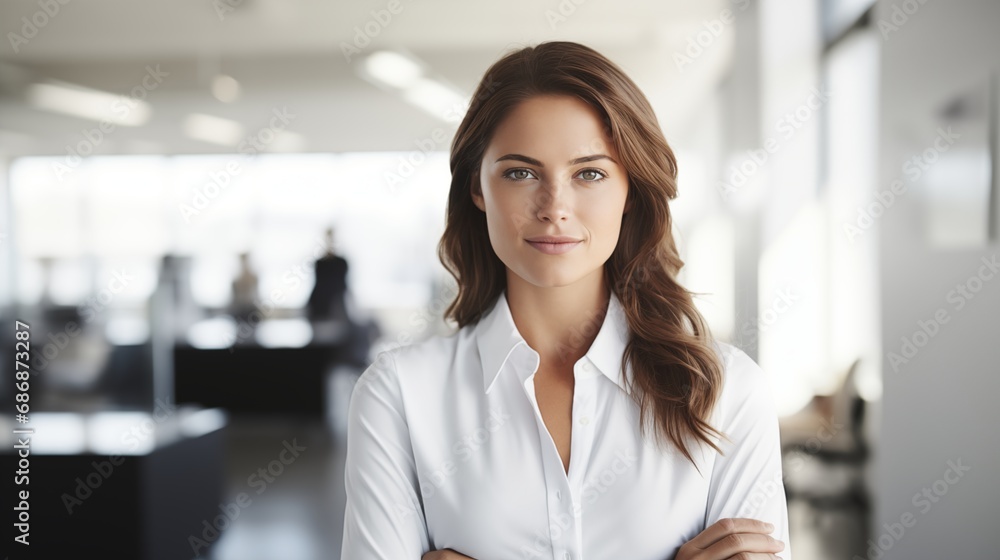Contemporary businesswoman stands in a modern office, symbolizing a dynamic and progressive professional environment with updated features and design, showcasing innovation and style. Contemporary businesswoman stands in a modern office, symbolizing a dynamic and progressive professional environment with updated features and design, showcasing innovation and style.