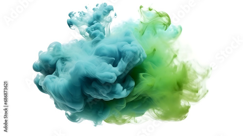 Green and blue aqua color smoke cloud floating on white background 