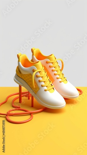 Yellow sneakers on a white and yellow background © tydeline