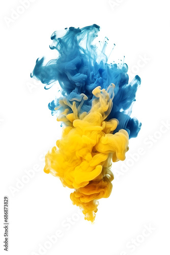 Yellow and blue smoke flame on a white background 
