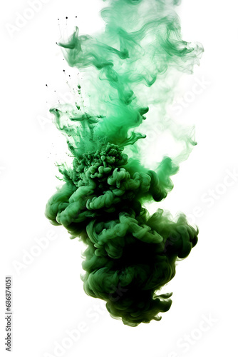 Atomic green smoke flame on white background, green-blue fog, nuclear green flame 