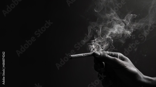 A hand with a cigarette wrapped in a black ribbon, like a symbol of death