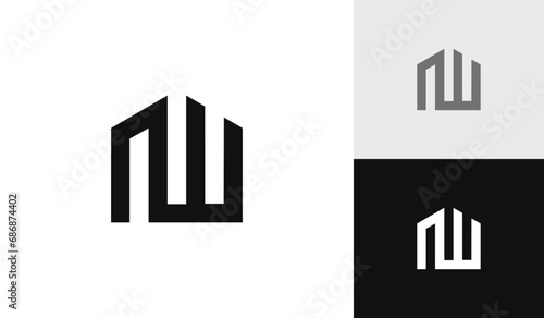 Letter NW initial with house shape logo design photo