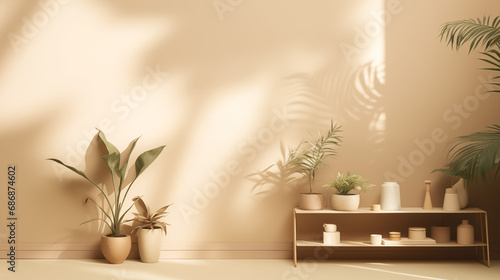 Beige Palette Yoga Studio Rendering, Conceptstore Visualization, Soft Lighting, Plants, Serene Ambiance
