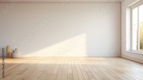 Photo of a spacious white room with a lack of furniture, creating a feeling of emptiness and freshn photo