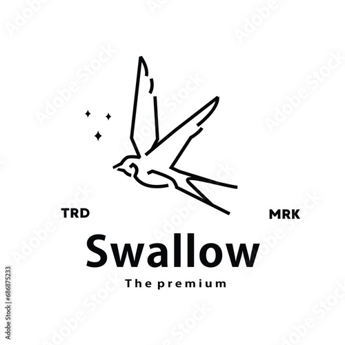 vintage retro hipster swallow logo vector outline monoline art icon