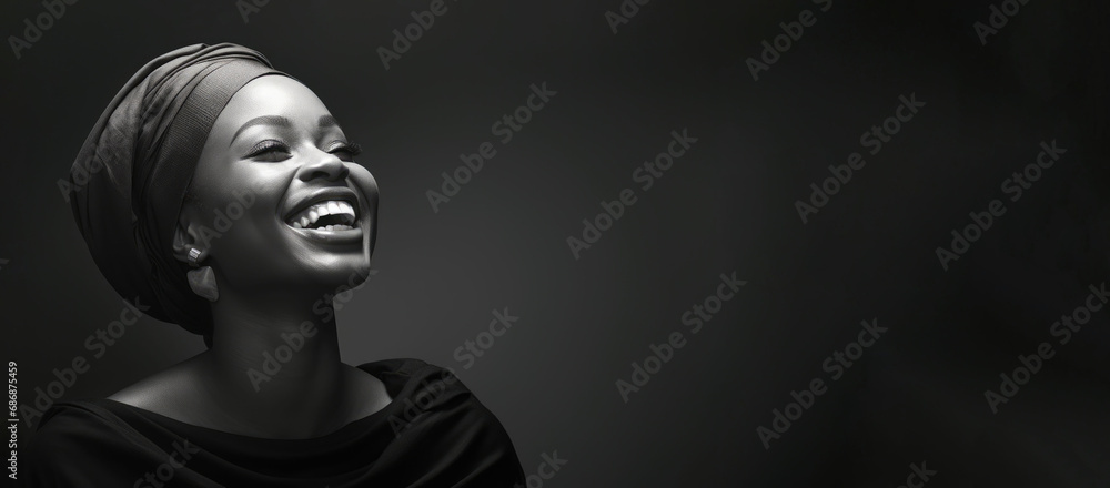 Beautiful african woman in headscarf on black background Beautiful african woman in headscarf on black background