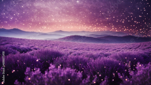 An abstract background with a flowing wave of lavender-colored particles accompanied by shining dots resembling stars, evoking a sense of cosmic beauty and tranquility.
