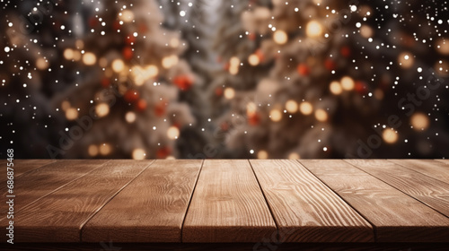 wooden table with christmas theme