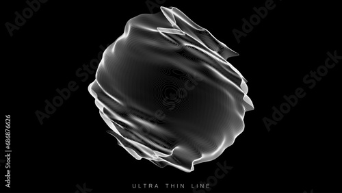 Distorted line spheres. Vector thin line glitch geometry.