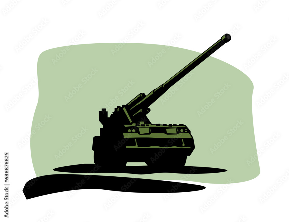 Fototapeta premium Big gun. 2S7 Pion self-propelled 203mm cannon. Vector image for prints, poster or illustrations.