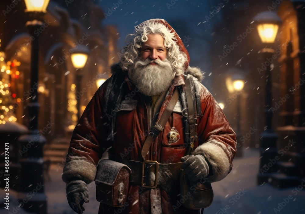 Santa Claus with gifts in the night city Santa Claus with gifts in the night city