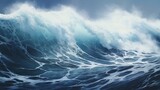 Huge Wave Crashing in Ocean, Creating Beautiful Display of Water and Foam. Ocean's Power and Majesty. Concept of beauty and greatness of nature. Ideal for background, postcard, banner, poster.