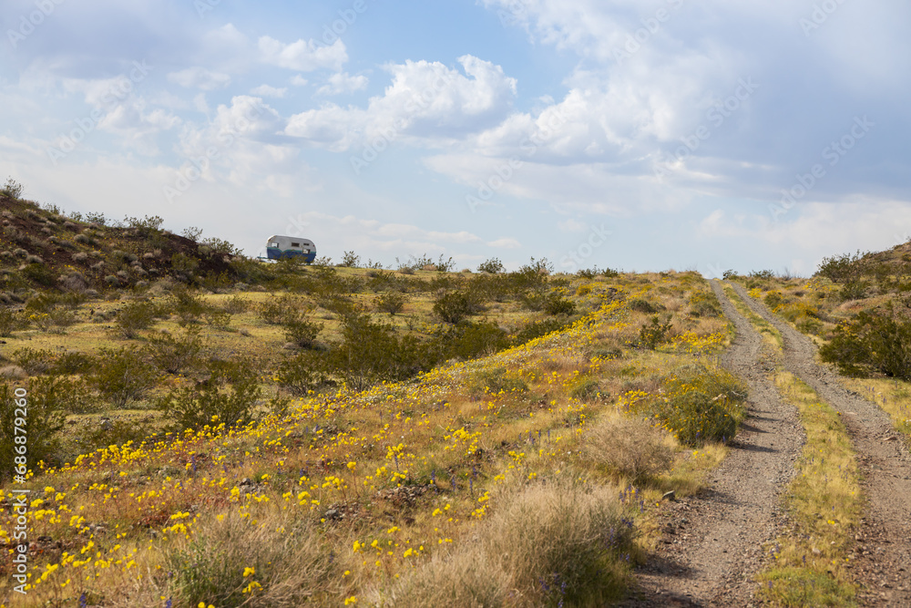 Naklejka premium Small camper trailer in the desert