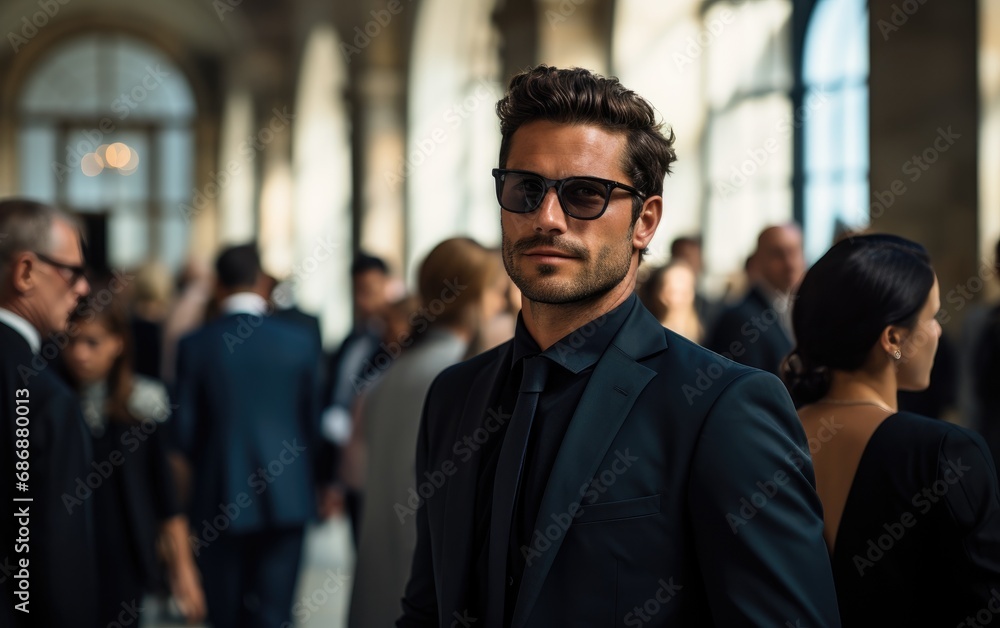 Sophisticated male guests in a suits at vernissage Sophisticated male guests in a suits at vernissage