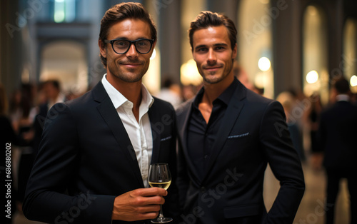 Sophisticated male guests in a suits at vernissage