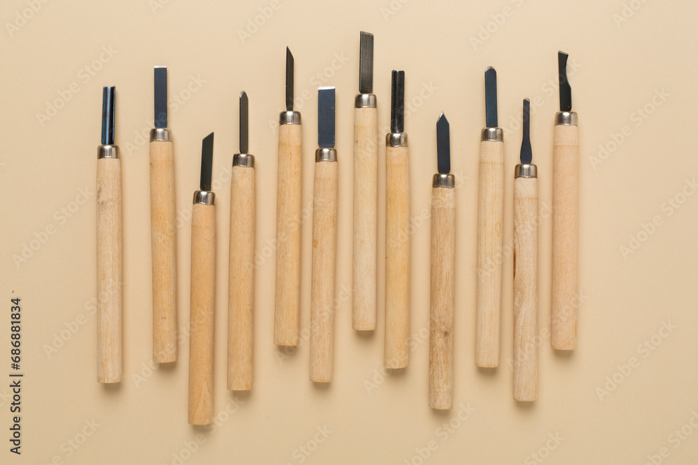 Carpenter tools on color background,top view Carpenter tools on color background,top view