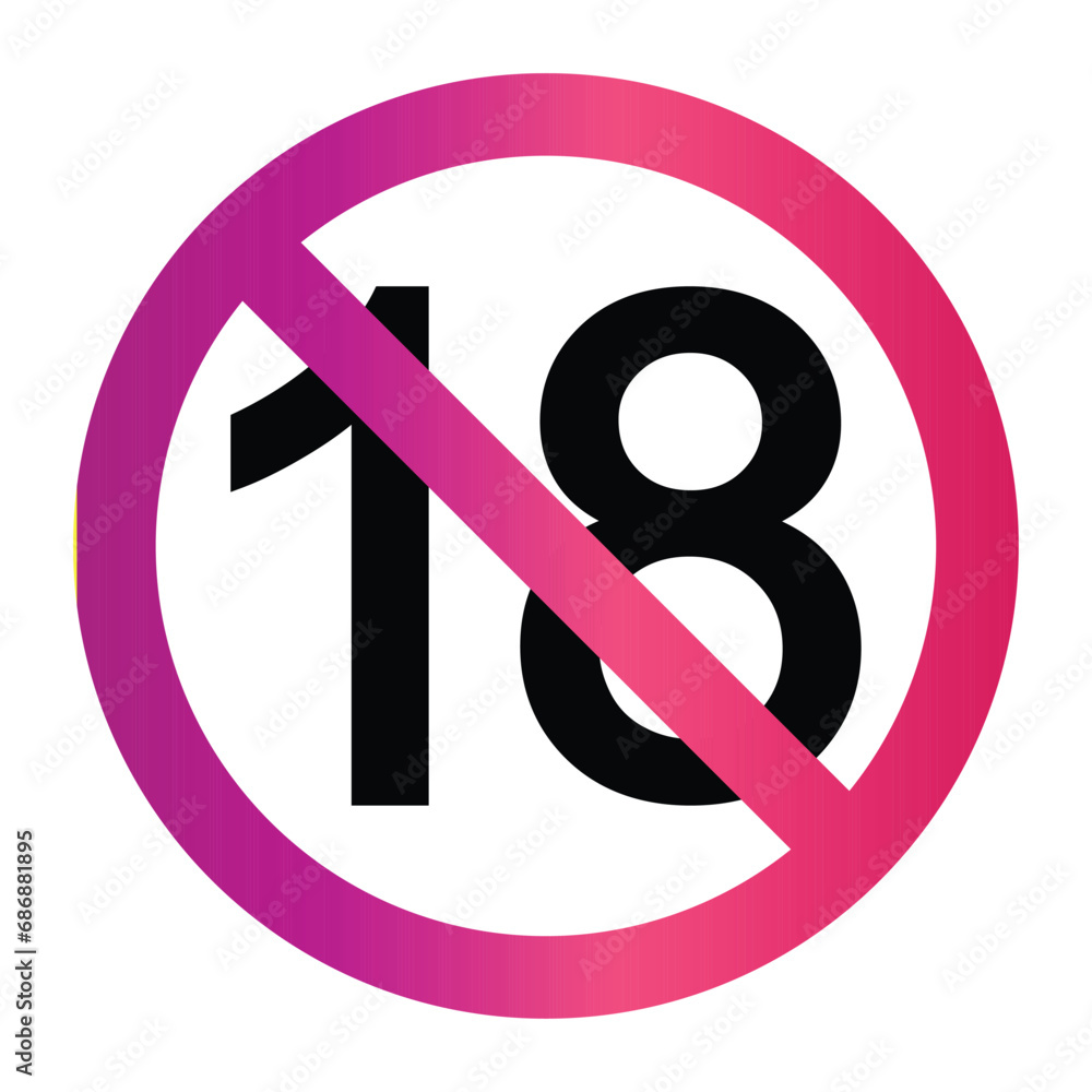 18 plus only - pink icon. Age limit under 18 years old is forbidden circle sign symbol vector illustration. Under 18 sign in on white background. Over 18 only censored. Eighteen age older forbidden. 18 plus only - pink icon. Age limit under 18 years old is forbidden circle sign symbol vector illustration. Under 18 sign in on white background. Over 18 only censored. Eighteen age older forbidden.