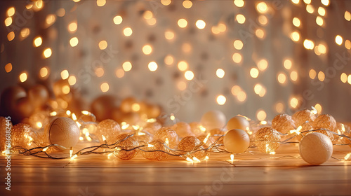 The enchanting beauty of Christmas garland bokeh lights in a cozy setting.