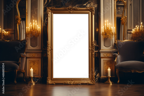 luxury living room empty transparent frame, for vintage mockup, PNG file