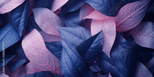 Background with pastel pink,blue and violet leaves.Flat lay.. Concept art. Minimal surrealism background photo