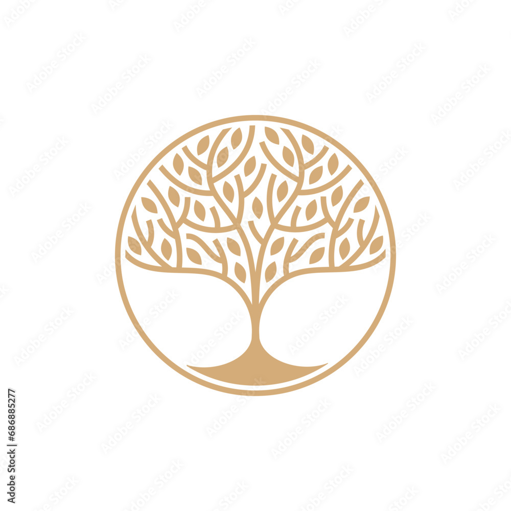 Vector logo design template and emblem made with lines - green tree ...