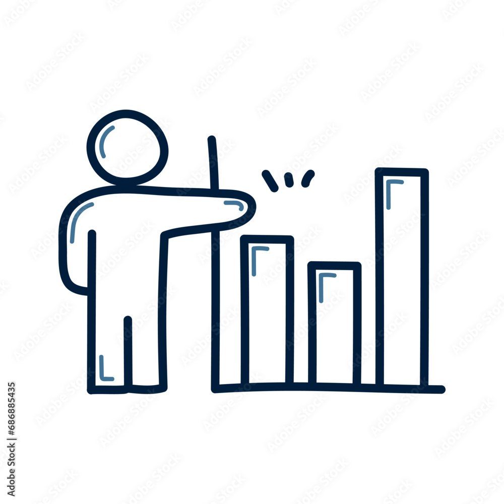 Obraz premium Hand drawn business man with graph doodle illustration design. business man with graph icon vector.