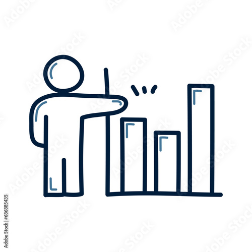 Hand drawn business man with graph doodle illustration design. business man with graph icon vector.