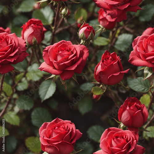 Blooming Red Rose Flowers Seamless Pattern Beautiful Floral Art Digital Background Design
