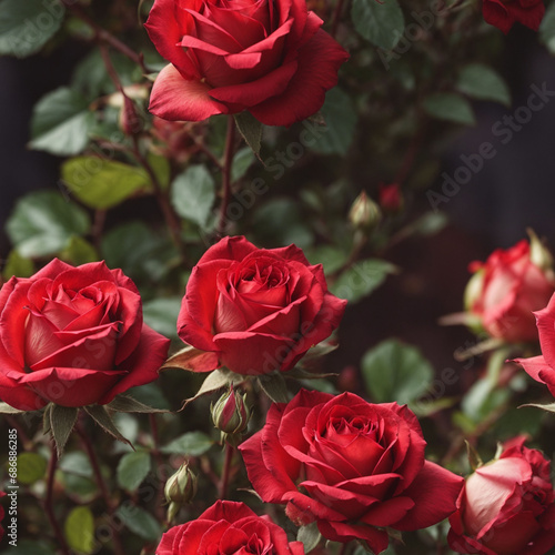 Blooming Red Rose Flowers Seamless Pattern Beautiful Floral Art Digital Background Design