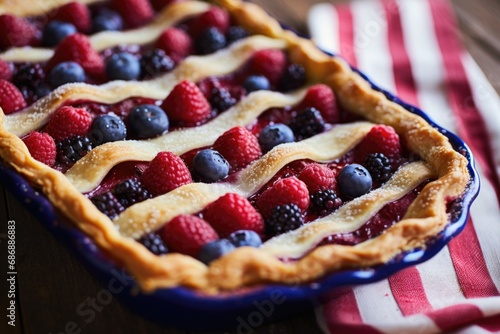 Stars and stripes sweetness  National Pie Day s sweetness captured in a delectable pie arrangement against the familiar stars and stripes of the American flag