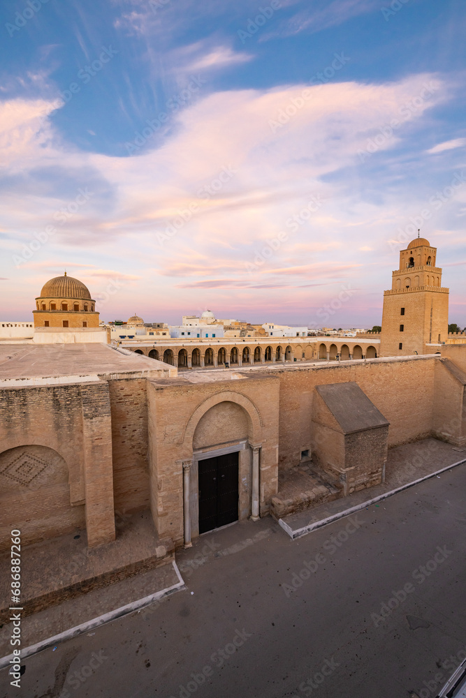 Evening view of the Great Mosque of Kairouan.