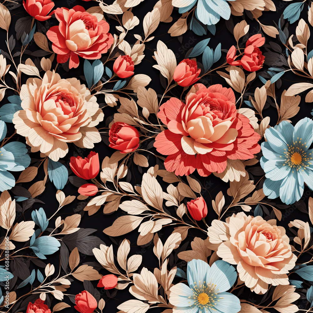 Flowers Illustration Background Seamless Pattern Beautiful Floral Digital Art Design Flowers Illustration Background Seamless Pattern Beautiful Floral Digital Art Design