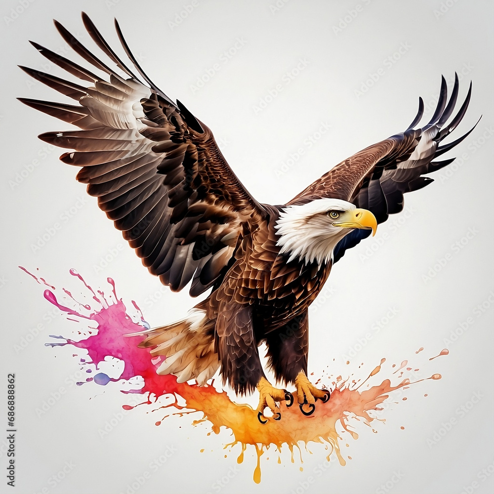 Fototapeta premium Eagle in falling colors on a white background