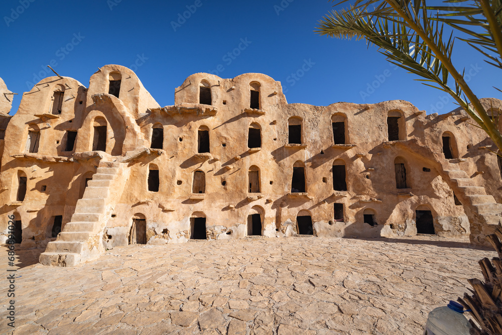 Ancient fortified Berber granary at Ksar Ouled Soltane, that was used as a set for the Star Wars movie, The Phantom Menace. Ancient fortified Berber granary at Ksar Ouled Soltane, that was used as a set for the Star Wars movie, The Phantom Menace.