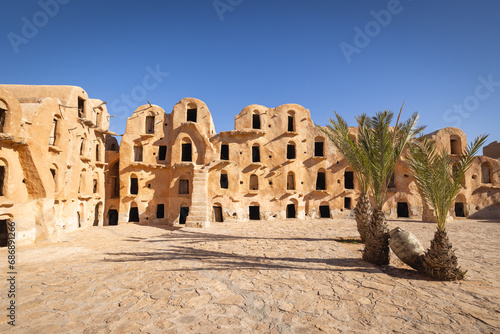 Ancient fortified Berber granary at Ksar Ouled Soltane, that was used as a set for the Star Wars movie, The Phantom Menace. photo