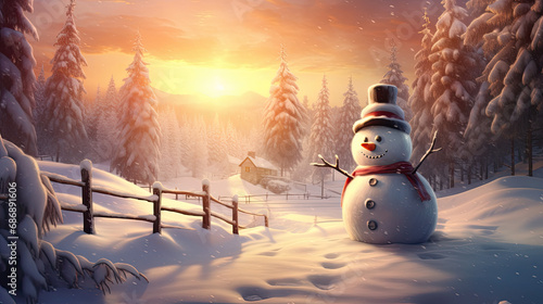 Wallpaper Mural A delighted snowman amidst the peaceful winter scenery. Torontodigital.ca