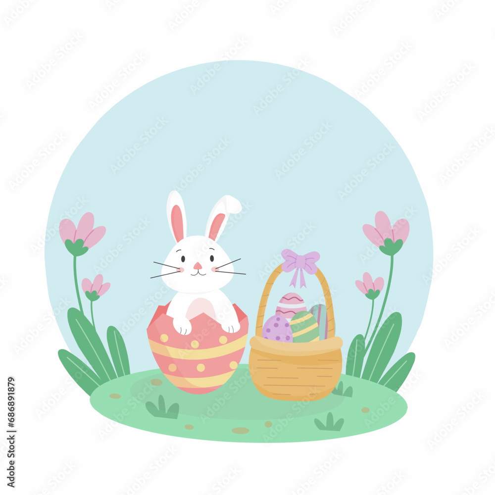 a rabbit perched on a cracked egg. This illustration represents the notion of new life emerging from within, symbolized by the cracked eggshell. It serves as a gentle reminder of the miracle a rabbit perched on a cracked egg. This illustration represents the notion of new life emerging from within, symbolized by the cracked eggshell. It serves as a gentle reminder of the miracle