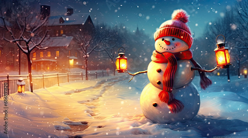 Wallpaper Mural Snowman with a red scarf and mittens enjoying the snow Torontodigital.ca