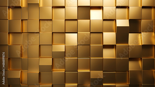 Modern Elegant 3D Wall White Panels with Gold Decor and Shaded Geometric Modules for Upscale Interiors