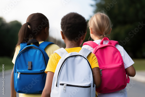 Diversity and Inclusion: Friendship Flourishes Among Children of Different Races on Their Way from School to Home.back to school