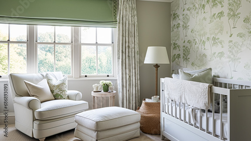 Baby room decor and interior design inspiration in the English countryside style cottage photo