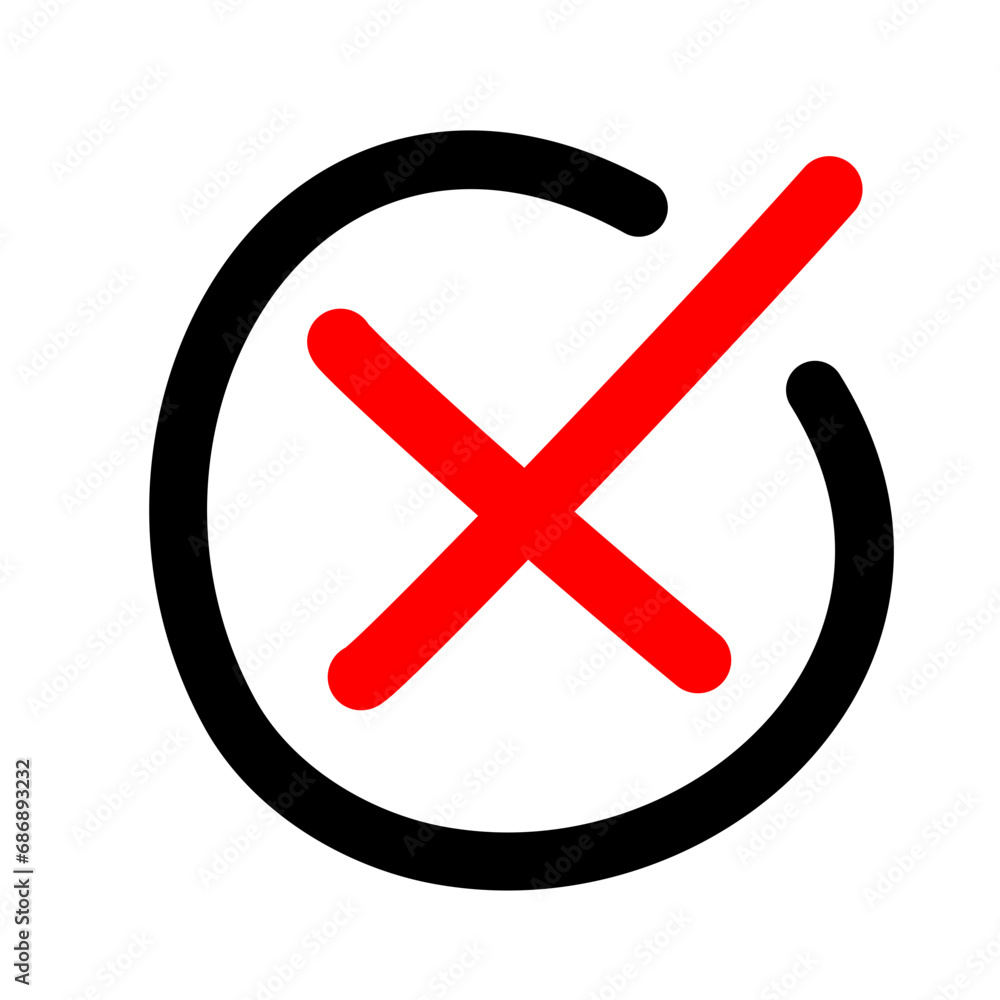 Obraz premium Checkbox checkmark square icon vector or confirm false true check mark red pictogram graphic clipart, right wrong marker felt tip pen hand drawn