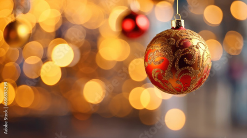 Wallpaper Mural Golden and red ornaments on a Christmas tree with bokeh effect. Torontodigital.ca