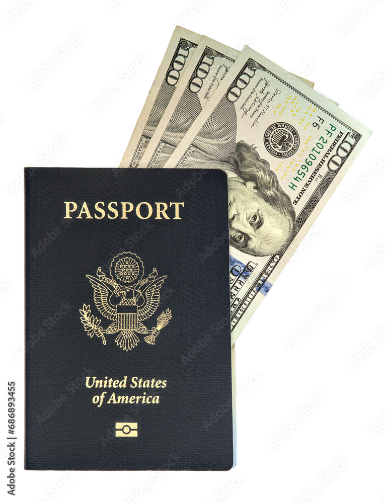 us passport with hundred dollar bills inside (usa, united states, american currency, money, bank notes) travel, tourism concept (wealth, prosperity, freedom, luxury) rich, isolated on white background us passport with hundred dollar bills inside (usa, united states, american currency, money, bank notes) travel, tourism concept (wealth, prosperity, freedom, luxury) rich, isolated on white background