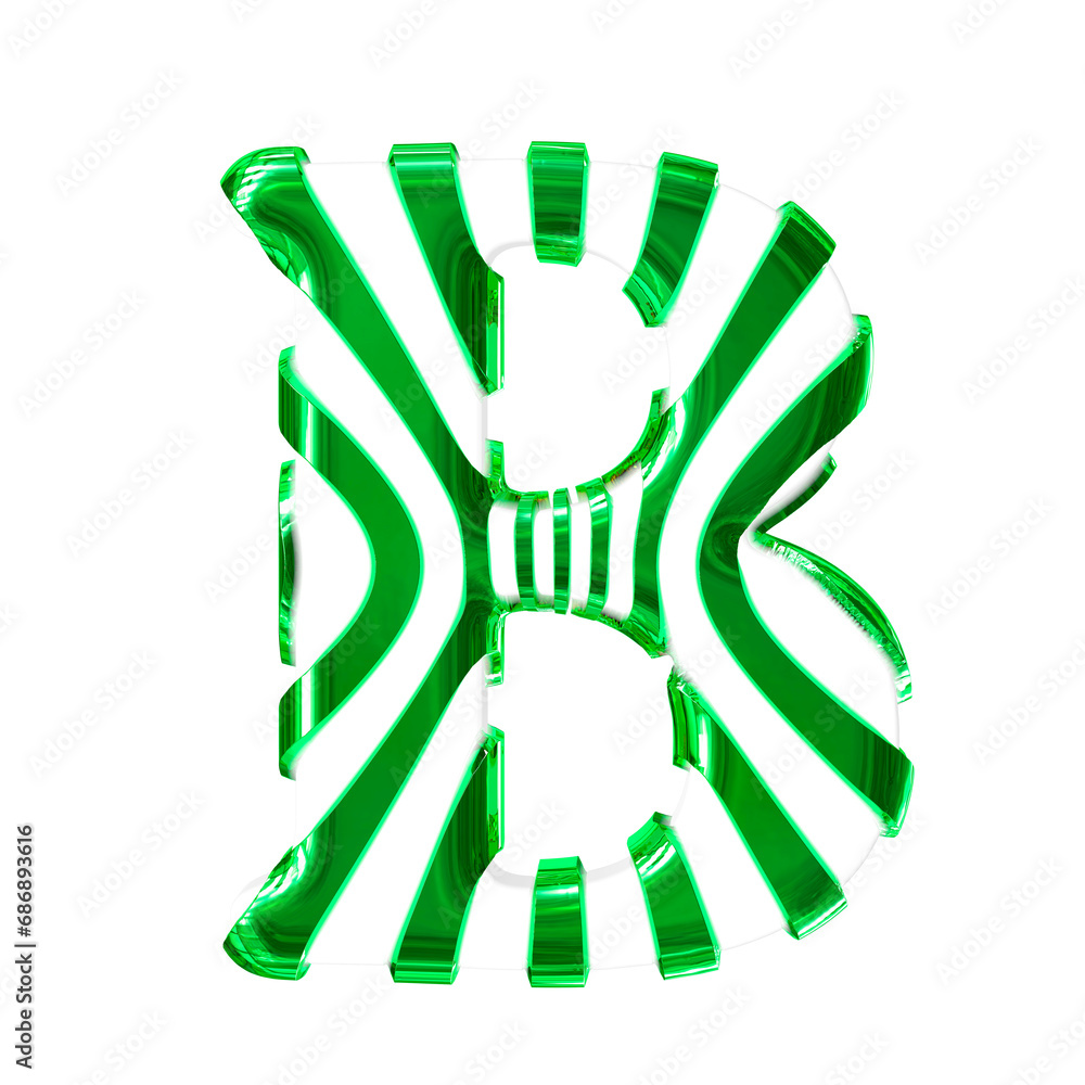White symbol with green thin straps. letter b White symbol with green thin straps. letter b